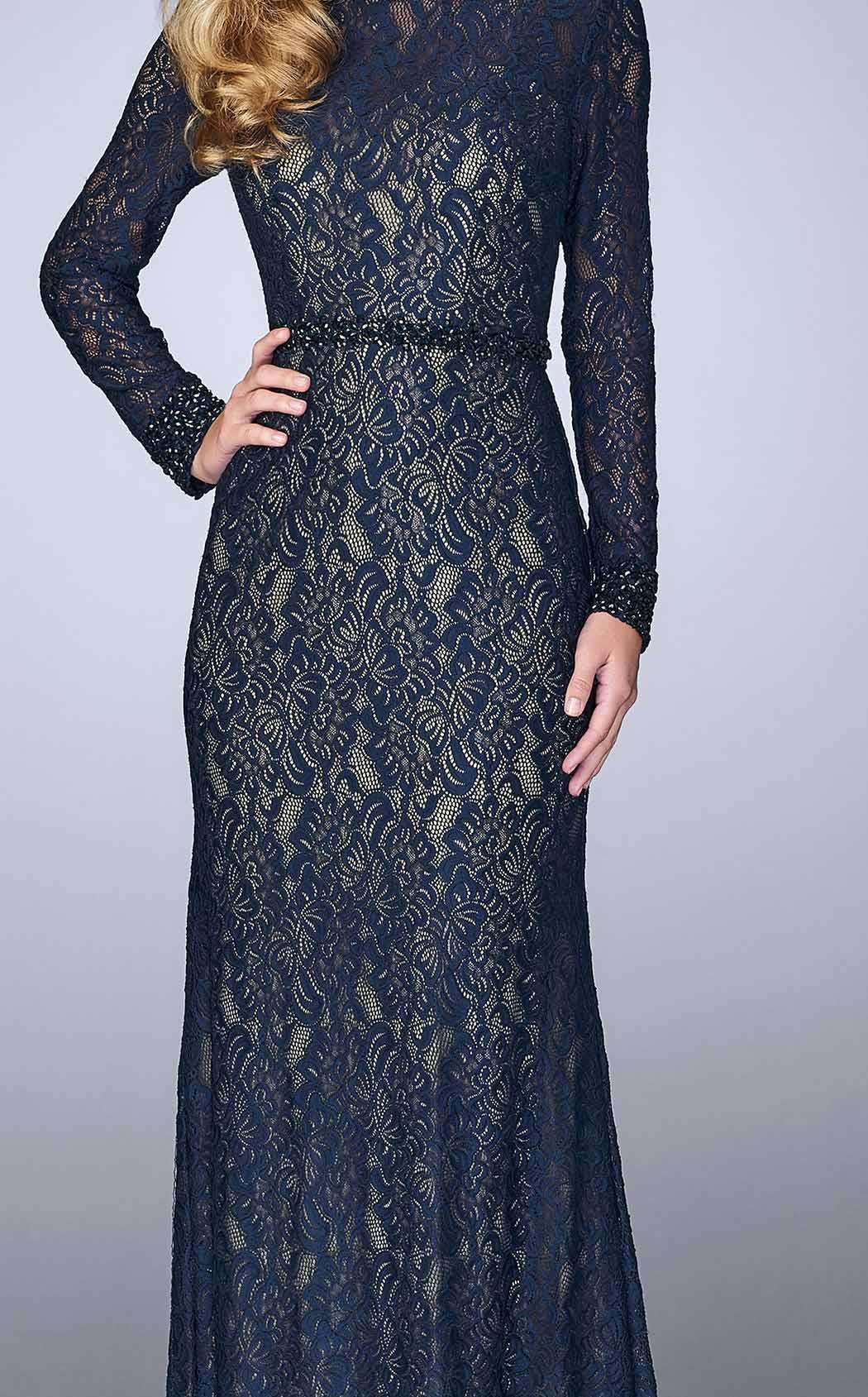 La Femme 23115C Lace Beaded Embroidered Long Sleeves Formal Dress