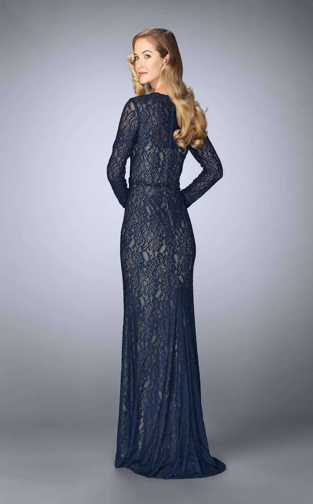 La Femme 23115C Lace Beaded Embroidered Long Sleeves Formal Dress