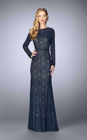 La Femme 23115C Lace Beaded Embroidered Long Sleeves Formal Dress