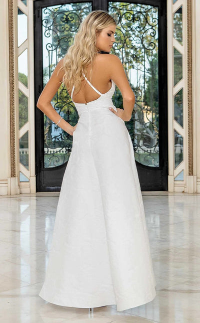 Jessica Angel JA791 V-Neck Spaghetti Strap A-Line Open Back Brocade Dress