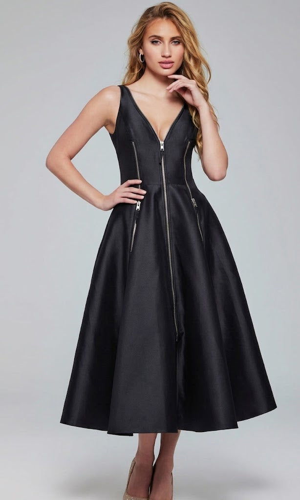 Jovani 37393 - Sleek Black Dress with Zipper Details
