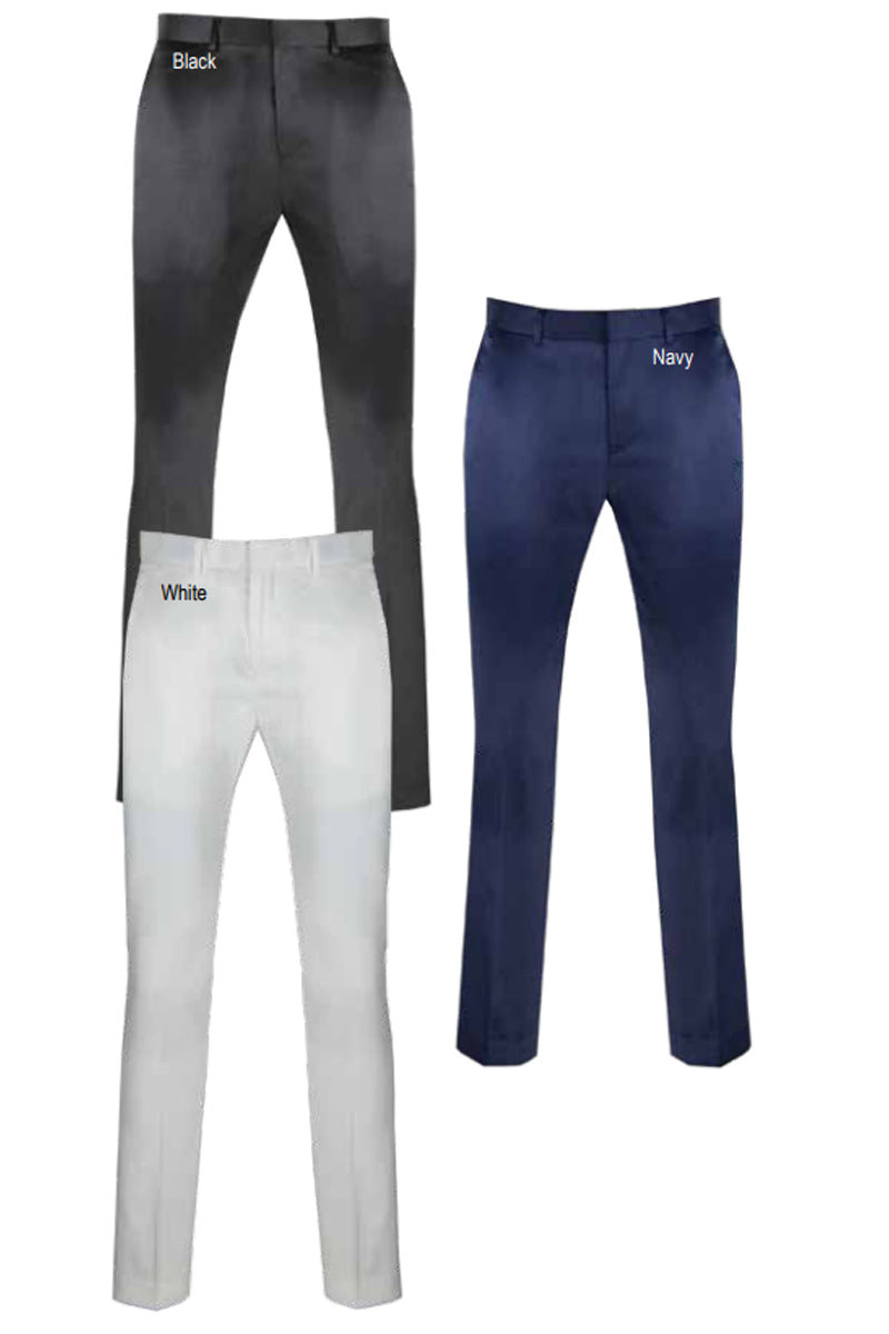 Pantalones de vestir de satén elástico brillante y ajustado para hombre en tres colores