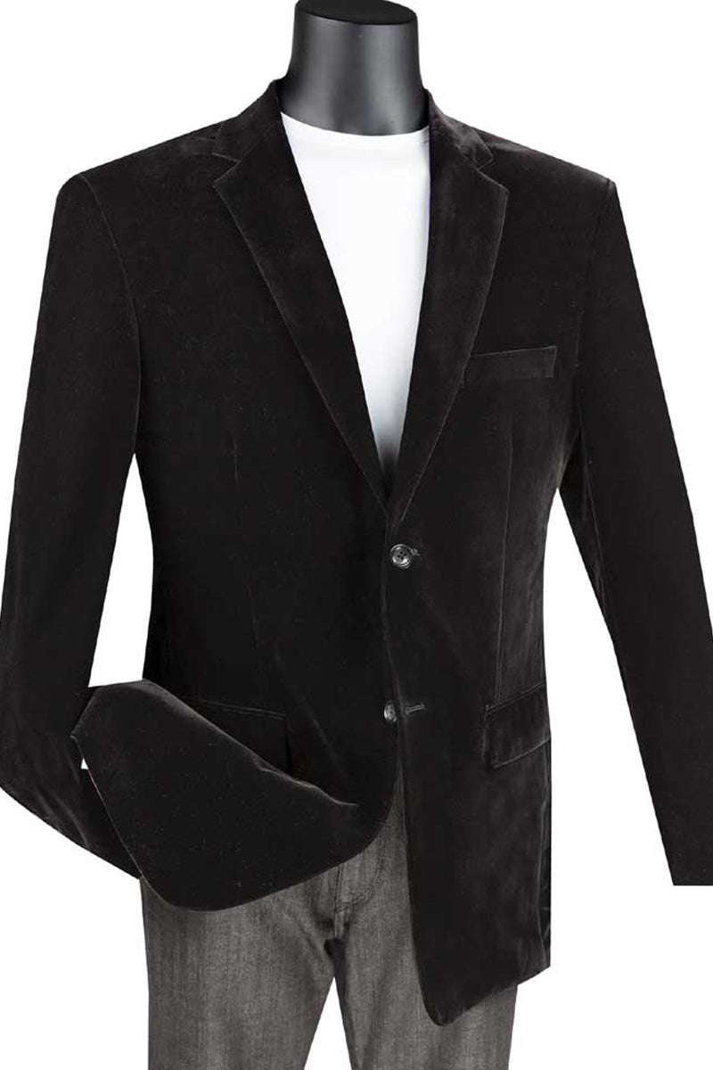 Blazer de terciopelo negro de dos botones y corte regular para hombre