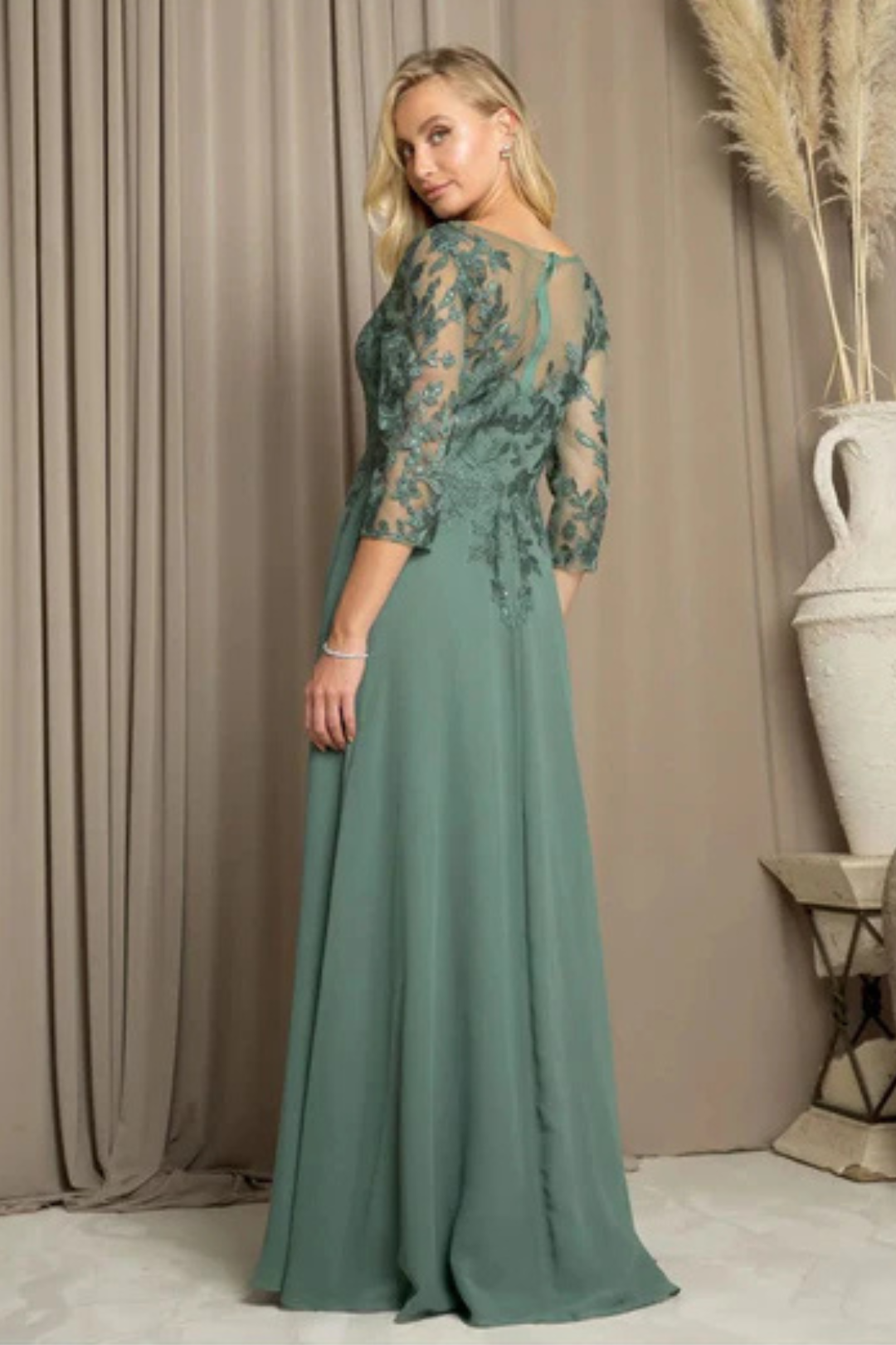 Clearance Eucalyptus Size L A-Line Long Mother of the Bride Formal Dress By Eva USA 5258