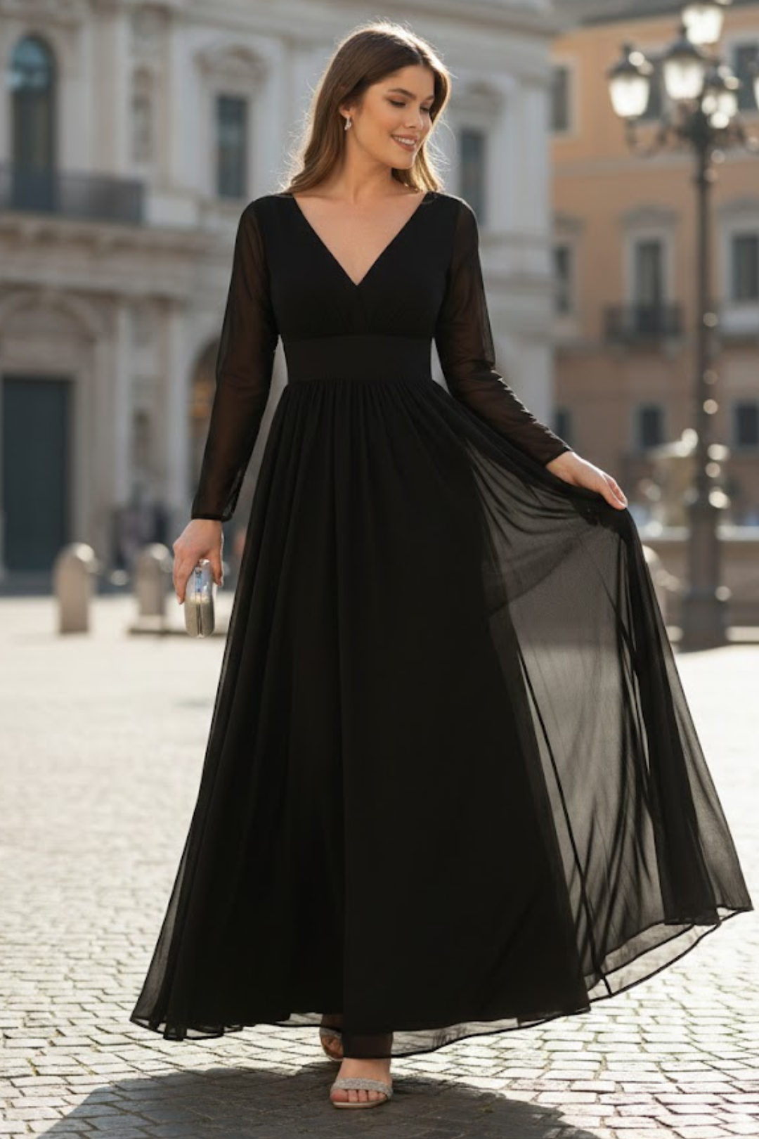 Black Bridesmaid Dresses-Inexpensive Lenovia 5234 Long Sleeve Sheer