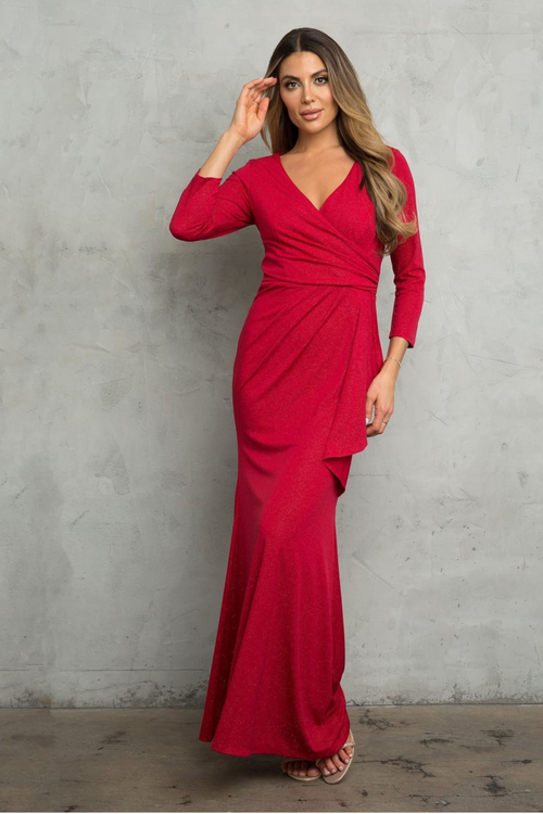 Black Funeral Dress for Women V-neck 3/4 Sleeve Ankle Length Gown