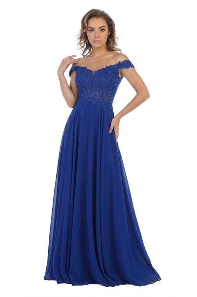 May Queen MQ1602 Long Off The Shoulder Evening Dress