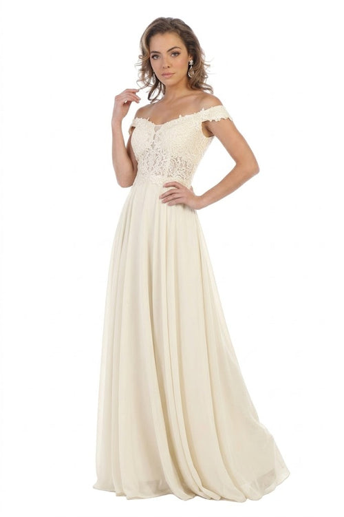 May Queen MQ1602 Long Off The Shoulder Evening Dress