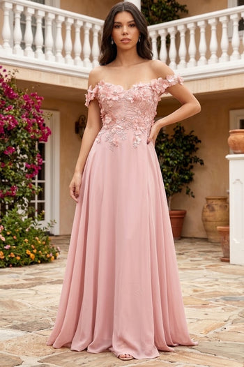 Off Shoulder Floral Chiffon Gown by Elizabeth K GL3018