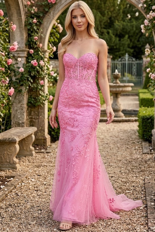 Amelia Couture 7024Y Strapless Floral Embroidered Yellow Prom Dress