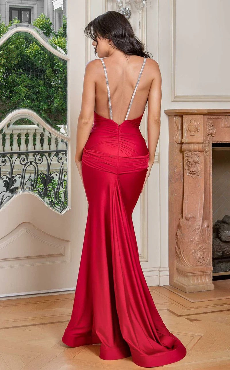 Jessica Angel JA801 Spaghetti Strap Mermaid Open Back Train Jersey Dress