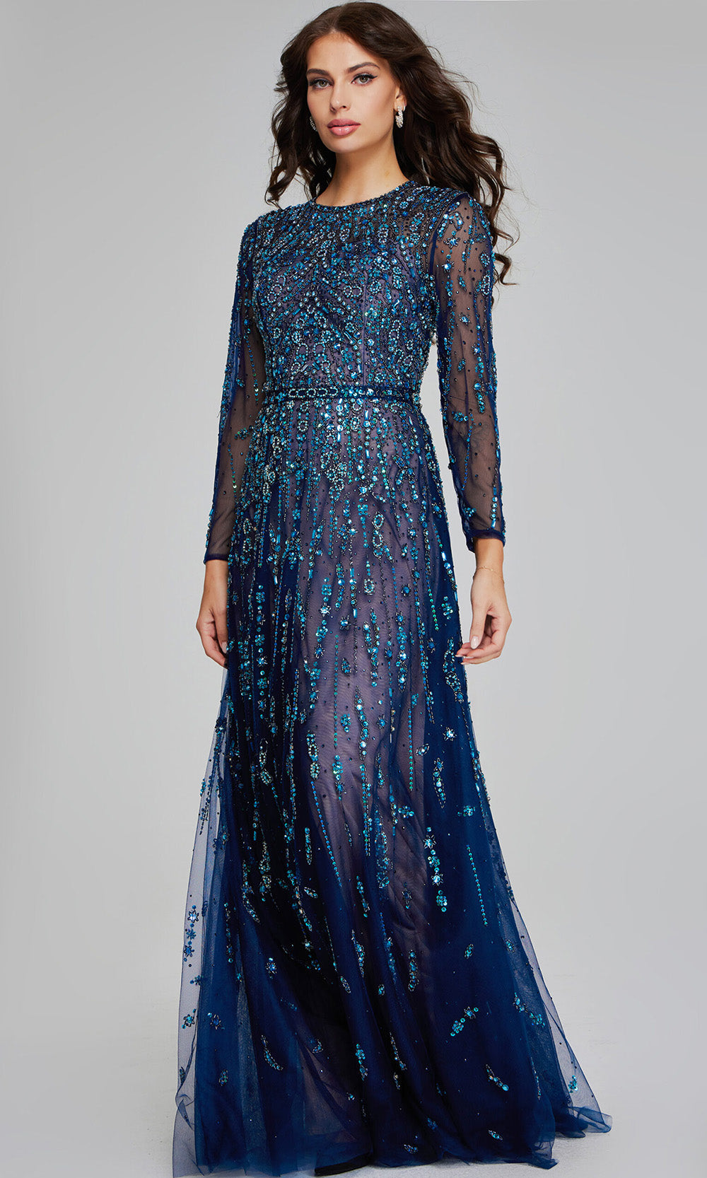 Jovani 80807 Beaded Navy Gown