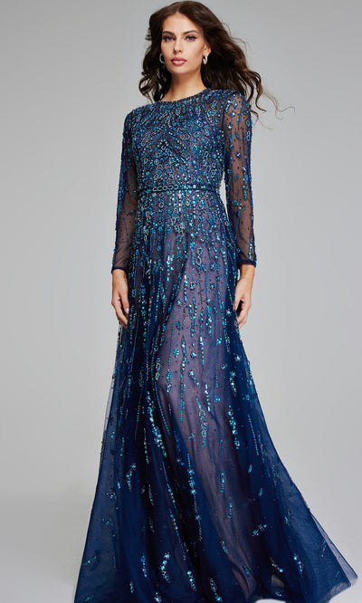 Jovani 80807 Beaded Navy Gown