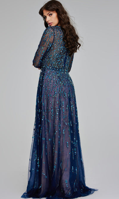 Jovani 80807 Beaded Navy Gown
