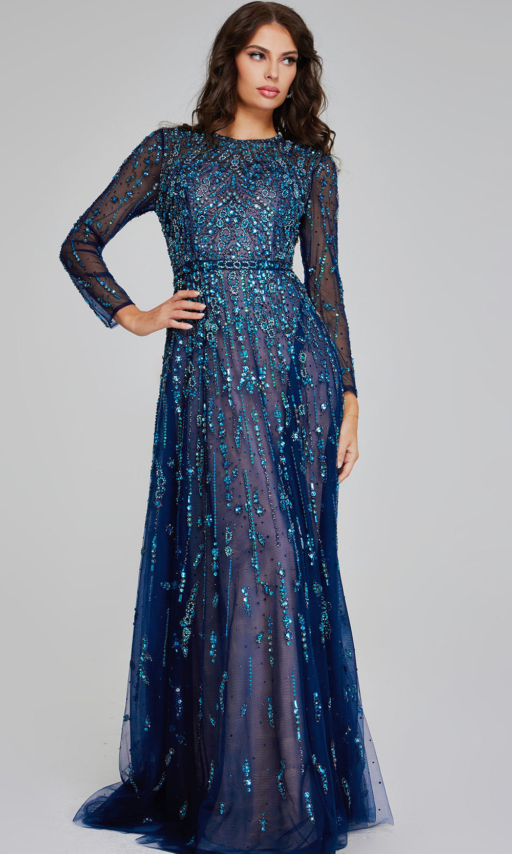 Jovani 80807 Beaded Navy Gown