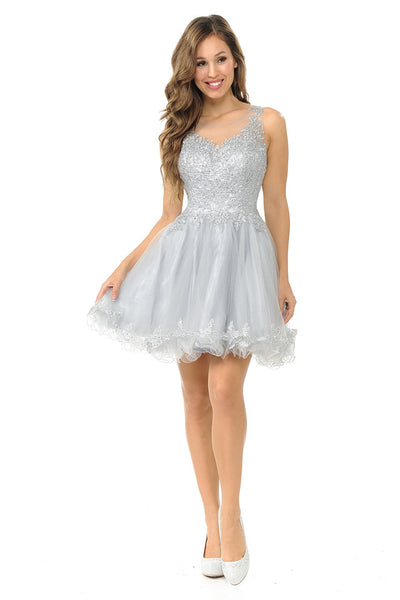 Sleeveless Gold Embroidered Short Tulle Party Dress By Lenovia 8101