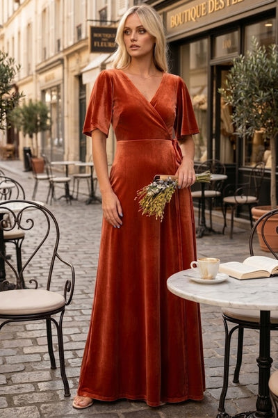 Eva USA 3432 Velvet Gown with Flutter Sleeves