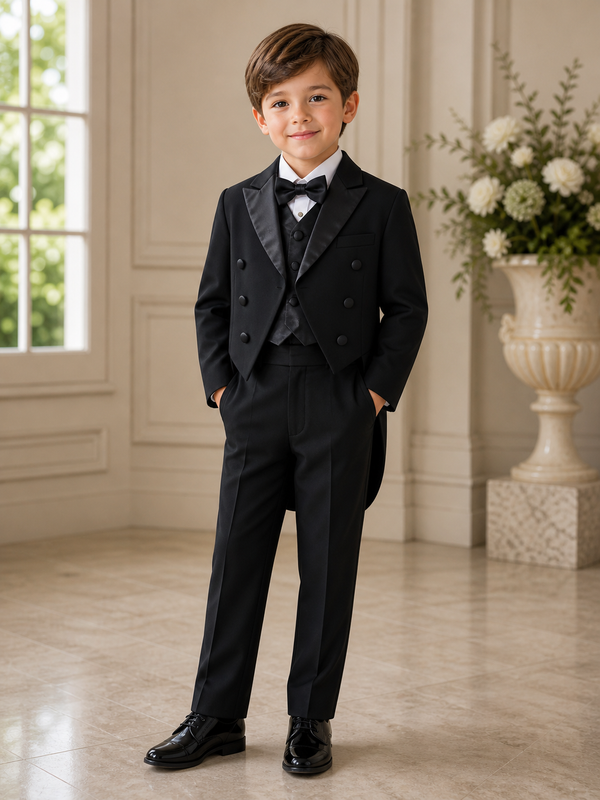 Boys Suits Black 5-Piece Sets - Suit
