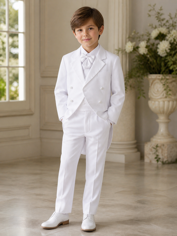 Boys Black Tailcoat Tuxedo Suit with Satin Lapels