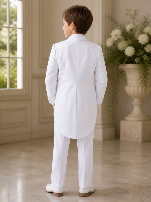 Boys Black Tailcoat Tuxedo Suit with Satin Lapels
