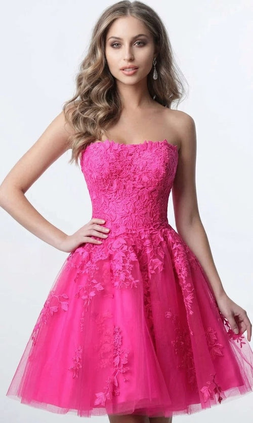 Jovani 1830 - Strapless Floral A-line Dress