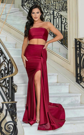 Jessica Angel JA828 Strapless Fitted High Slit Lace-Up Back Jersey Dress