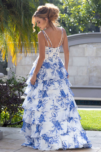 Floral Tiered Ruffle Corset Formal Dress Spaghetti Strap Party Gown by Lenovia 8499