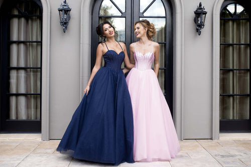 Rhinestone Corset A-Line Prom Dress with Tulle Skirt & Lace-Up Back Evening Gown by Lenovia 8503