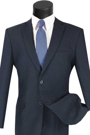 Traje de popelina entallado de dos botones para hombre en azul marino