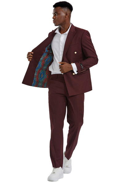 Men's Burgundy Double Breasted Suit by Tazzio Suits