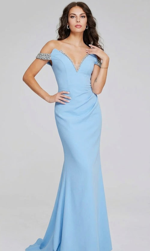 Jovani 42394 - Off Shoulder Beaded Gown