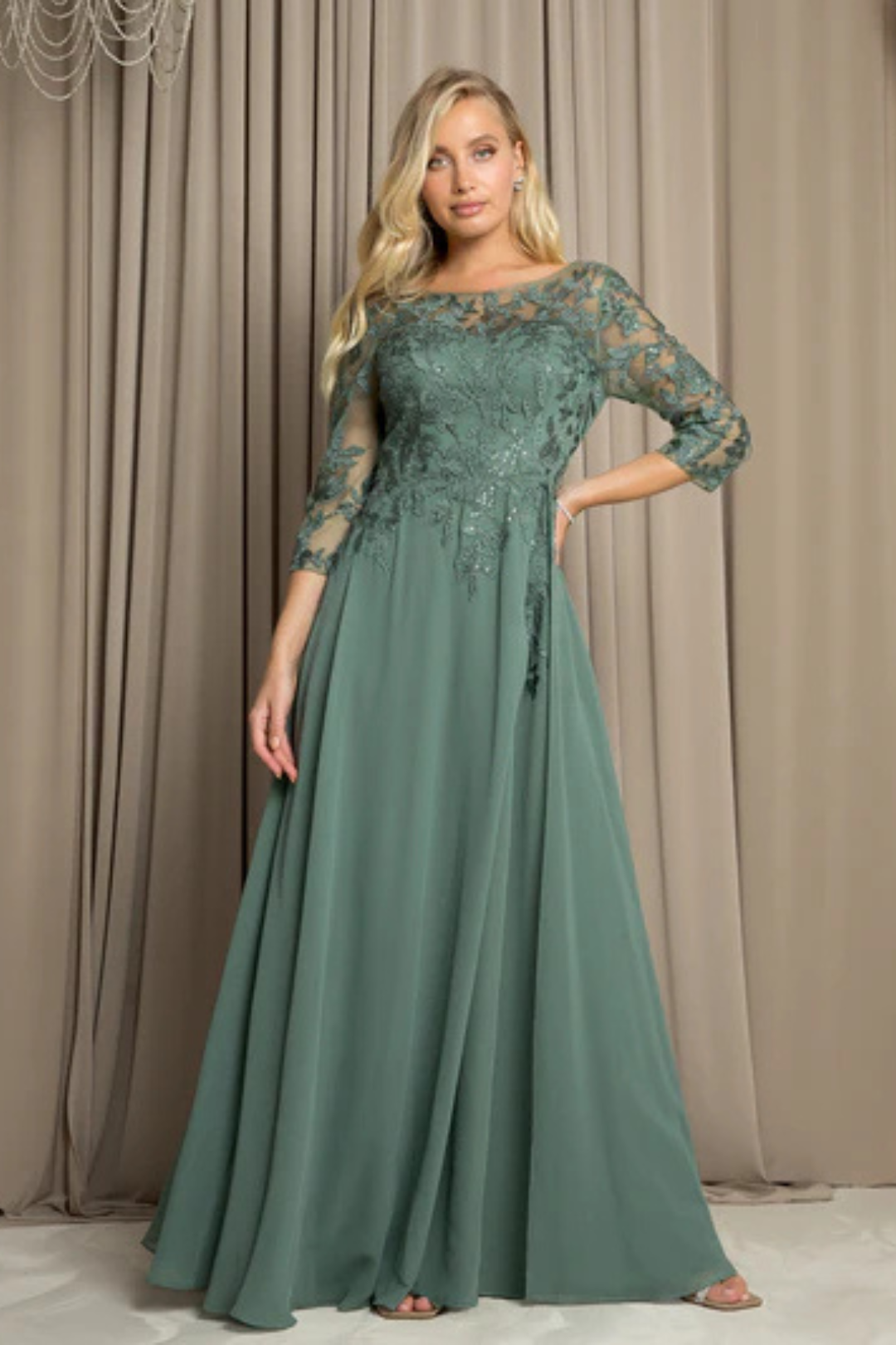 Clearance Eucalyptus Size L A-Line Long Mother of the Bride Formal Dress By Eva USA 5258