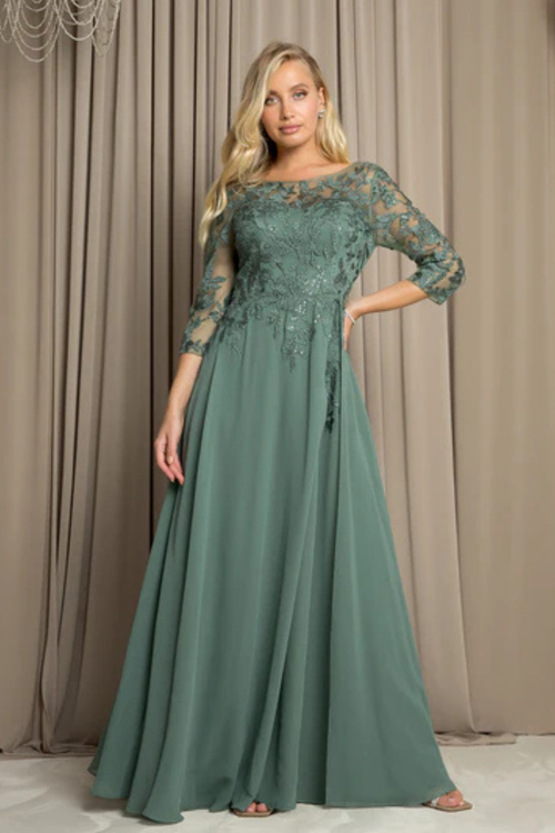 Clearance Eucalyptus Size L A-Line Long Mother of the Bride Formal Dress By Eva USA 5258