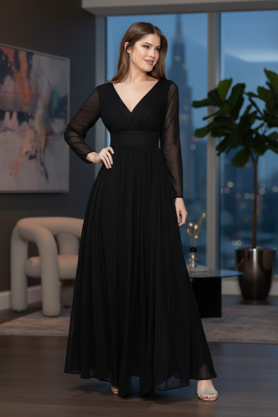 Mauve Bridesmaid Dresses-Inexpensive Lenovia 5234 Long Sleeve Sheer