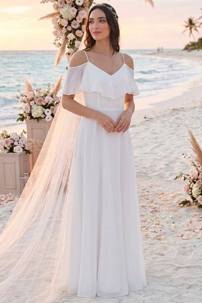 Cold-Shoulder Chiffon Wedding Gown with Ruffle Bodice by Eva USA 3263