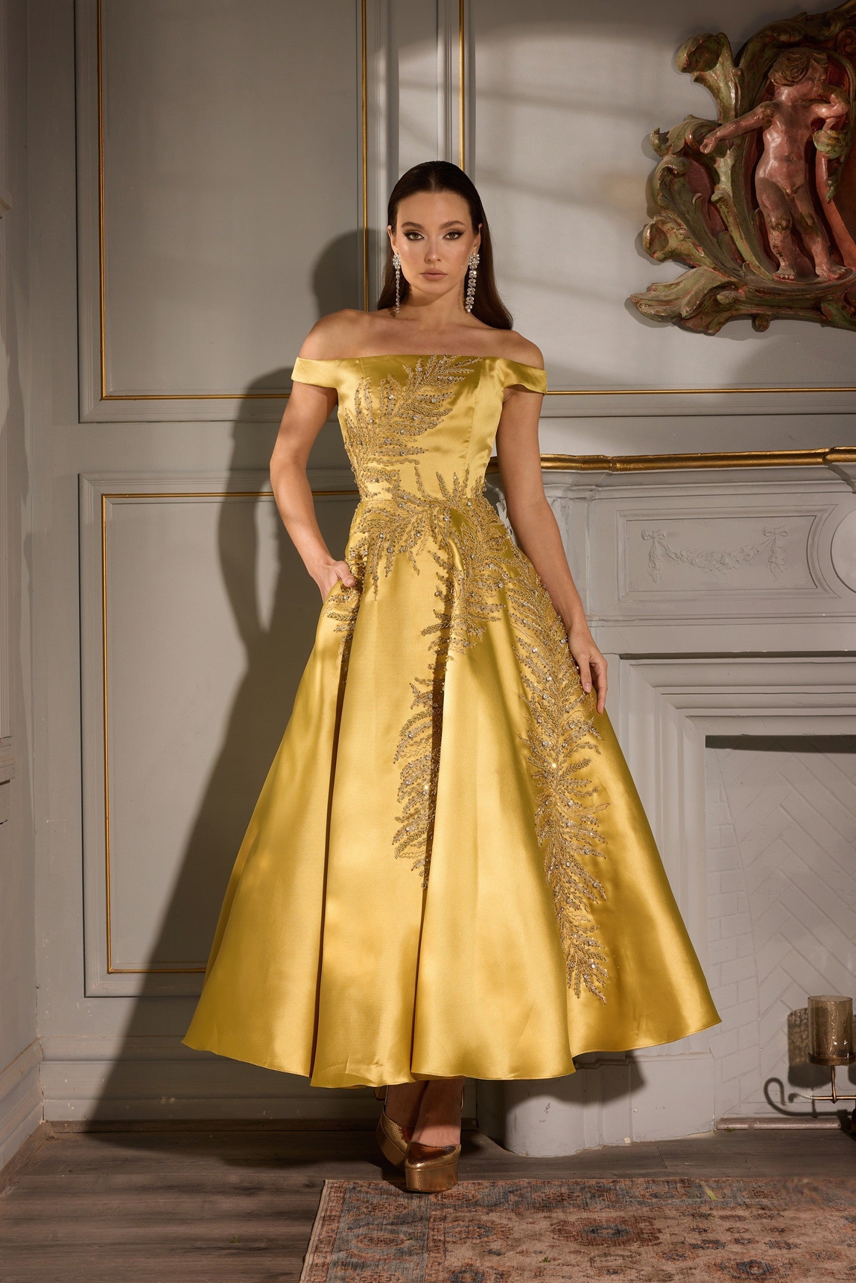 Elegant Cocktail Prom Off-Shoulder Evening Matte Satin Dress 252C5004 by Terani Couture