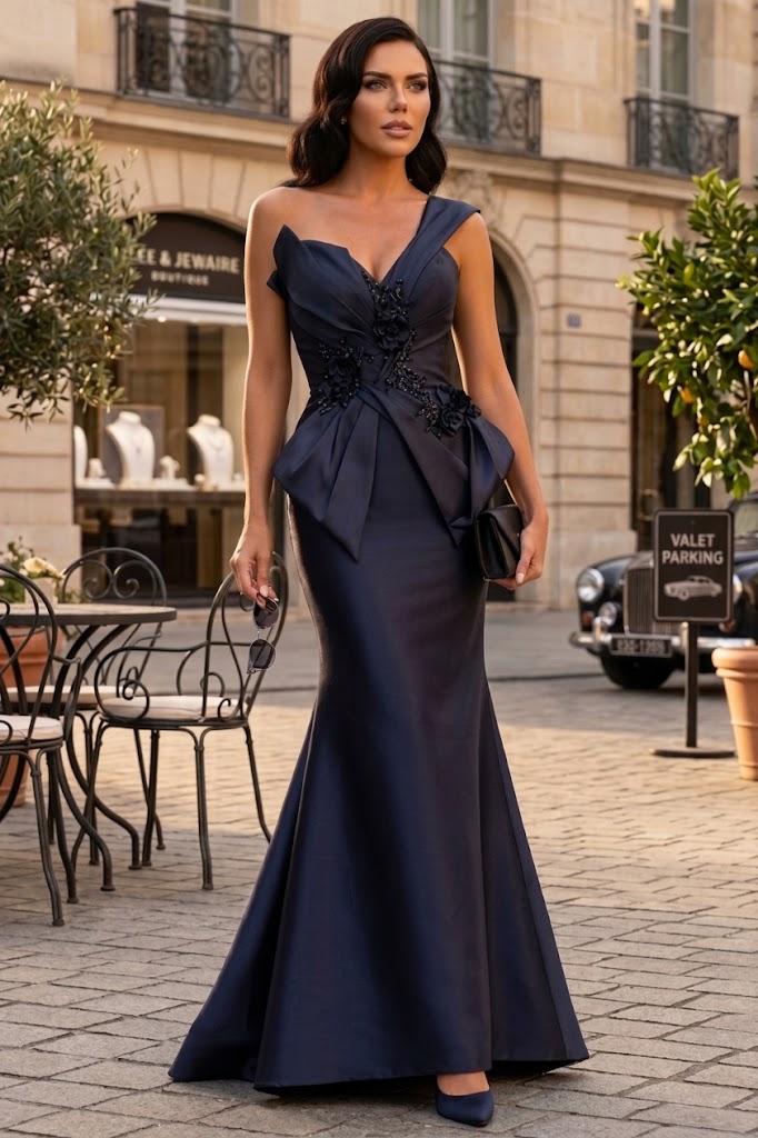 Terani Couture 2011M2160 Formal Prom Floral Applique Long Evening Stretch Mikado Dress