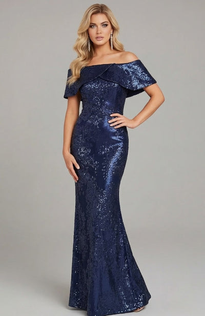 Off Shoulder Metallic Jacquard Evening Gown Floor-Length Formal Dress by Jovani 44757