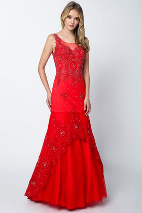 Juliet 654 Lace Applique Sleeveless Mermaid Dress with Fitted Silhouette and Sweetheart Neckline