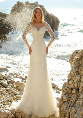 Clarisse 900214 Illusion Neck Lace Bridal Gown with Long Sleeves