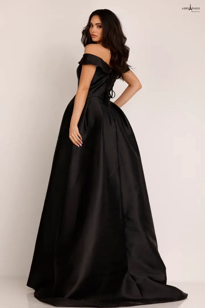Abby Paris 90023 Mikado Off Shoulder A-Line Slit Gown