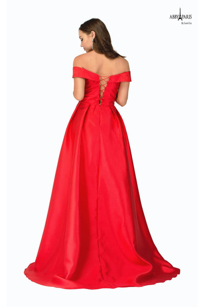 Abby Paris 90023 Mikado Off Shoulder A-Line Slit Gown