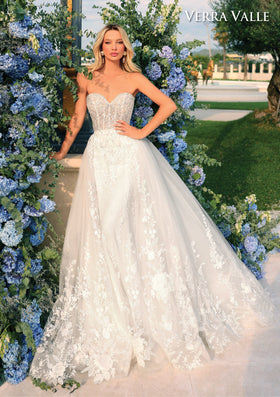 Clarisse 900327 Strapless Beaded Lace Bridal Gown with Full Overskirt