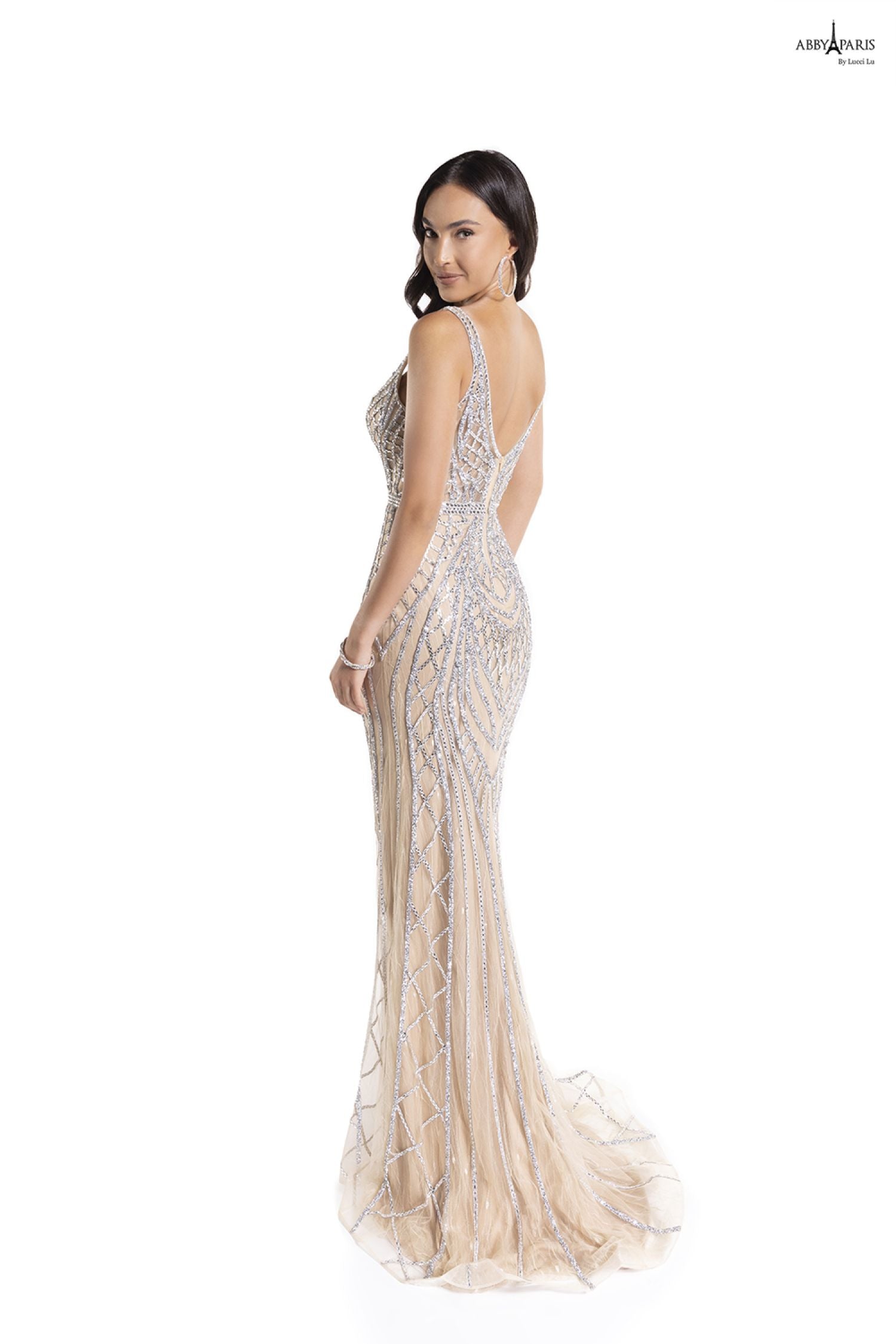 Abby Paris 90156 Beaded Sleeveless Illusion Tulle Gown