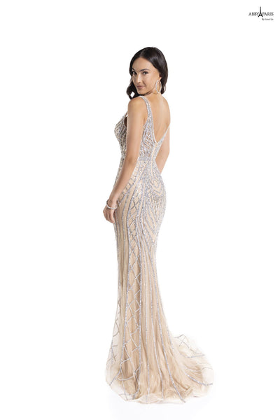 Abby Paris 90156 Beaded Sleeveless Illusion Tulle Gown