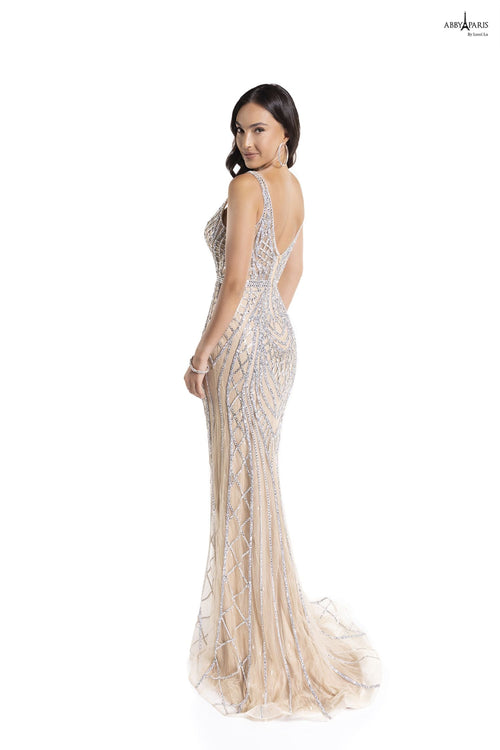 Abby Paris 90156 Beaded Sleeveless Illusion Tulle Gown