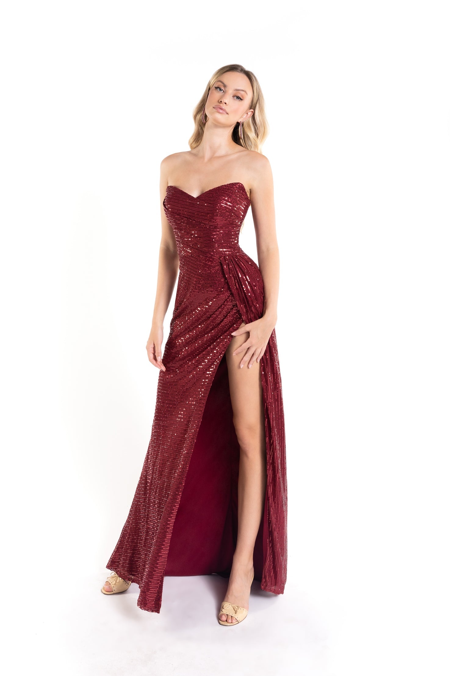 Abby Paris 90160 Sequin Strapless Sweetheart Slit Gown