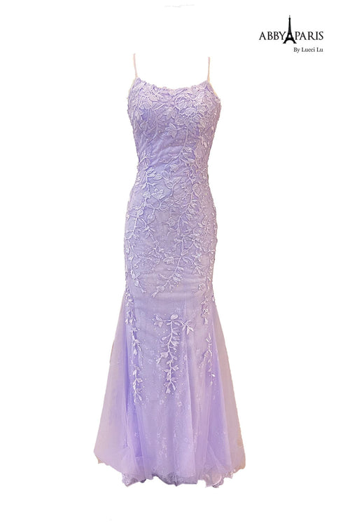 Abby Paris 90171 Embroidered Sleeveless Tulle Fitted Gown