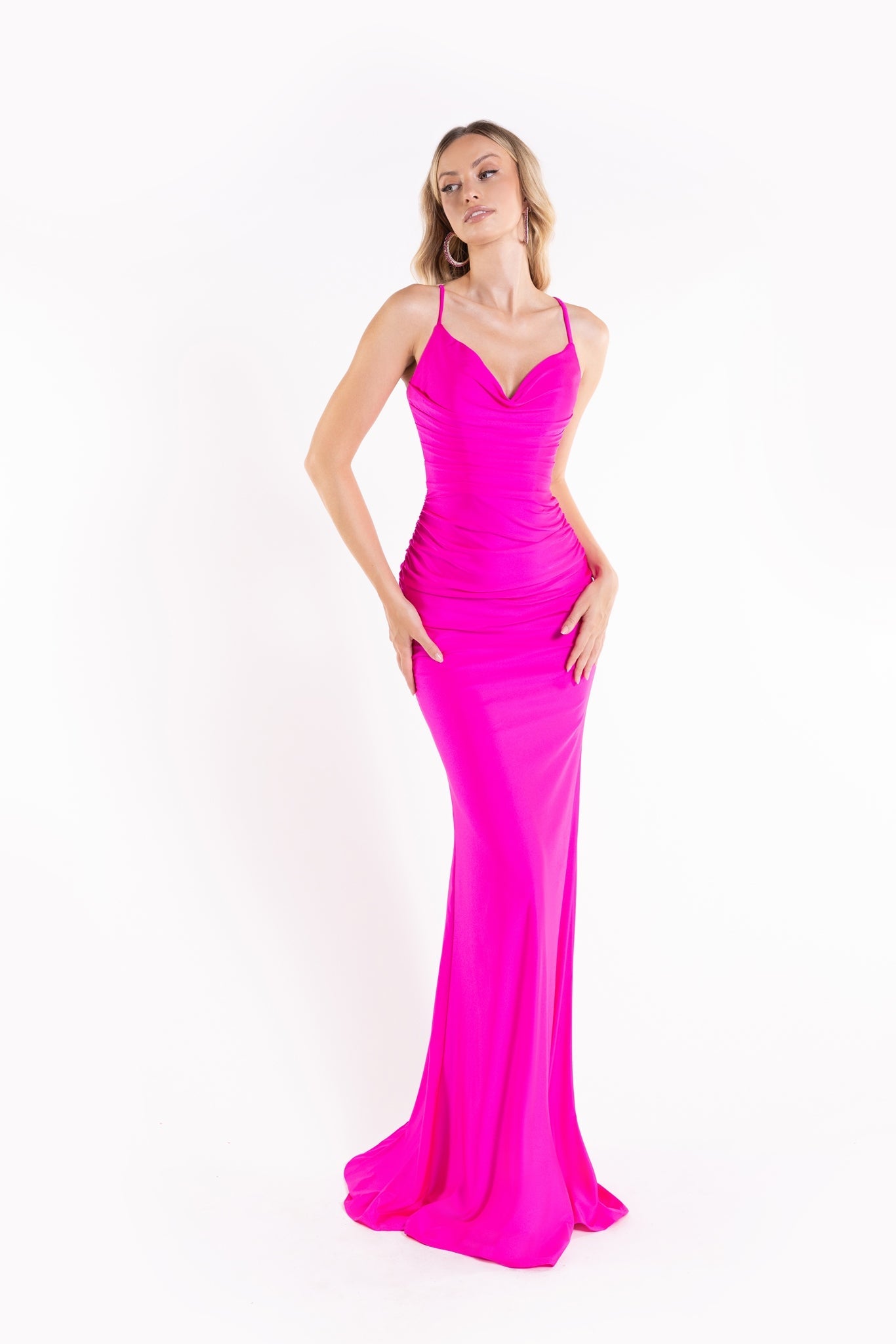 Abby Paris 90173 Sleeveless Cowl Neck Fitted Evening Gown