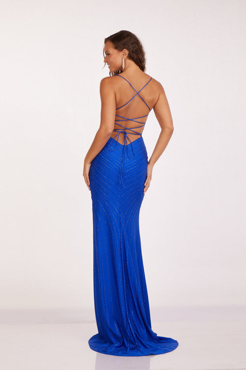 Abby Paris 90201 Beaded Sleeveless Slit Evening Gown